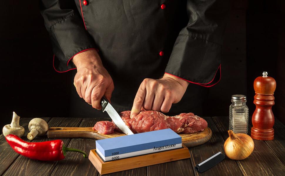 Knife Sharpening Stone–Whetstone 1000/6000 Grit, Whetstone Knife Sharpener with NonSlip Base, Best Wet Stone Sharpening Kit, Angle Guide