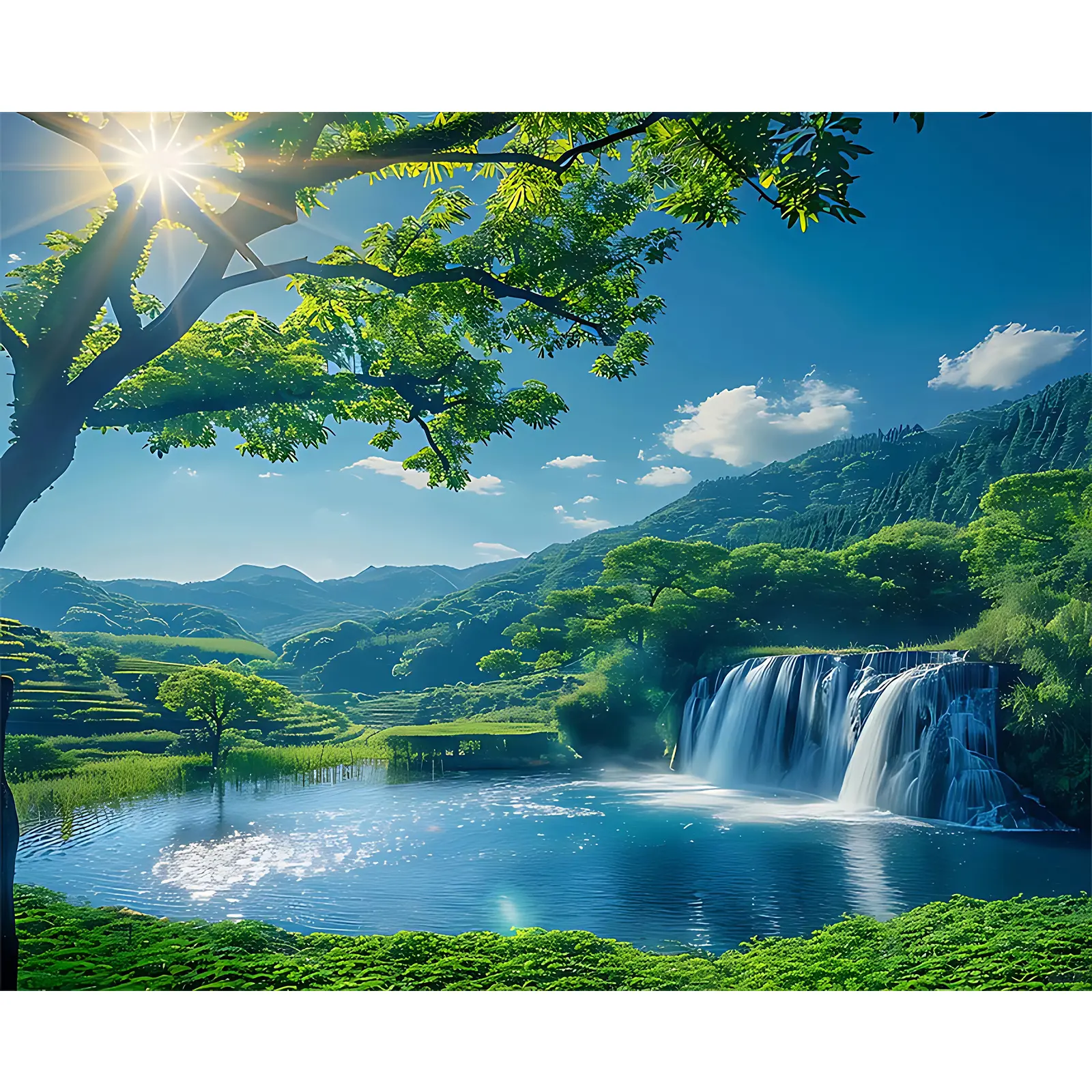 1PC 2D Polyester Waterfall Greenery Backdrop, Nature Scene Photography Background, No Electricity Needed, Reusable Wrinkle Resistant Wall Decor for Studio Photo Live Stream Party Holiday Supplies