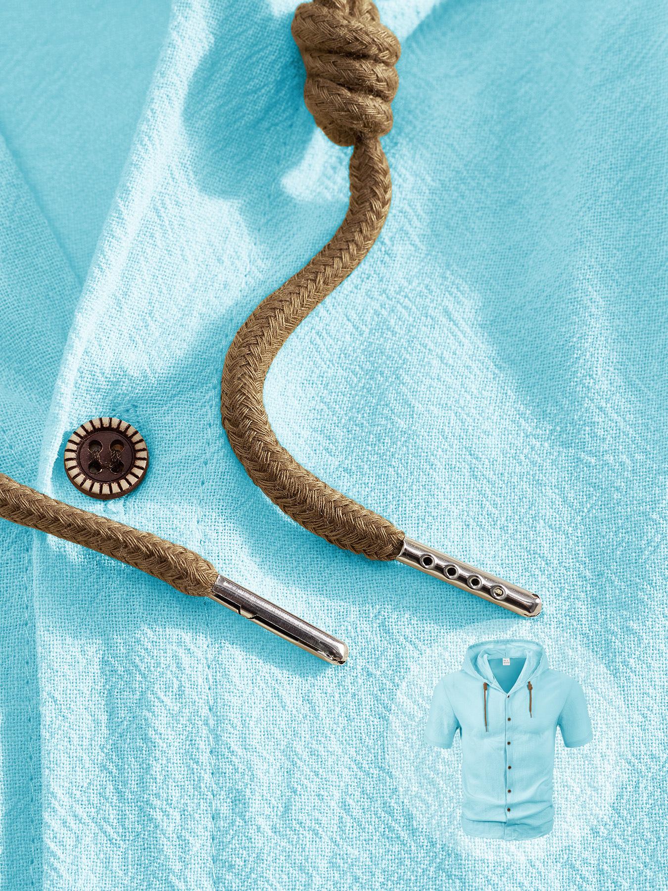 American-style Summer Lightweight Breathable Linen Amekaji Loose-fitting Hooded Men's Short-sleeve Shirt 95% Linen 5% Polyester Casual Menswear