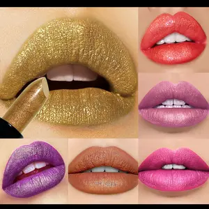 Mirsist Metallic Golden Shimmer Lipstick Collection - 6 Dazzling Colors for Celebrations (Long-Lasting) Pearlescent Shimmering Golden Lipstick - 6 Celestial Glow Shades for Festive Evenings