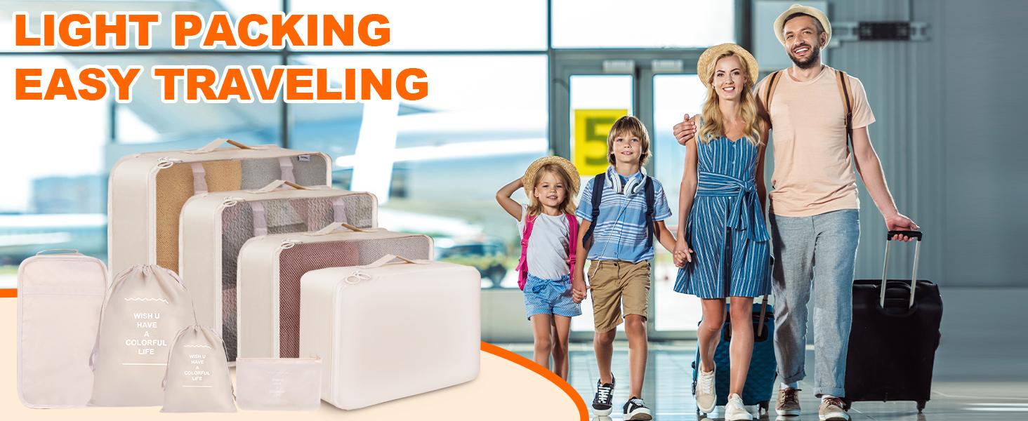 8 Set Packing Cubes for Suitcases, Travel Luggage Packing Organizers with Laundry Bag, Compression Storage Shoe Bag, Clothing Underwear Bag, for Man & Women