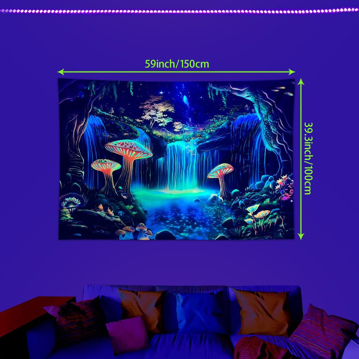 Fluorescent Mushroom Forest Starry Sky Pattern Tapestry, 1 Count UV Responsive Decorative Hanging Tapestry, Wall Hanging Decor for Home Living Room Bedroom, Home Decor