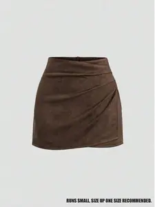 Women's Spring & Fall Velvet A-Line Skirt, Casual Plain Design, Fitted Short Skirt for Daily Wear, Party