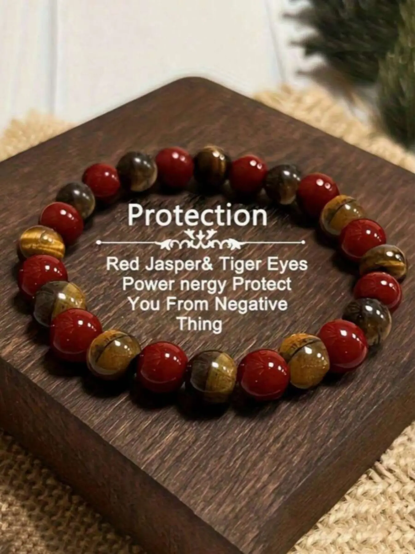 Inner Strength Gemstone Bracelet – Red Jasper, Tiger Eye Protection, Confidence, Courage, Power Energy Beaded Yoga Meditation Jewelry Gifts For Him Or Her