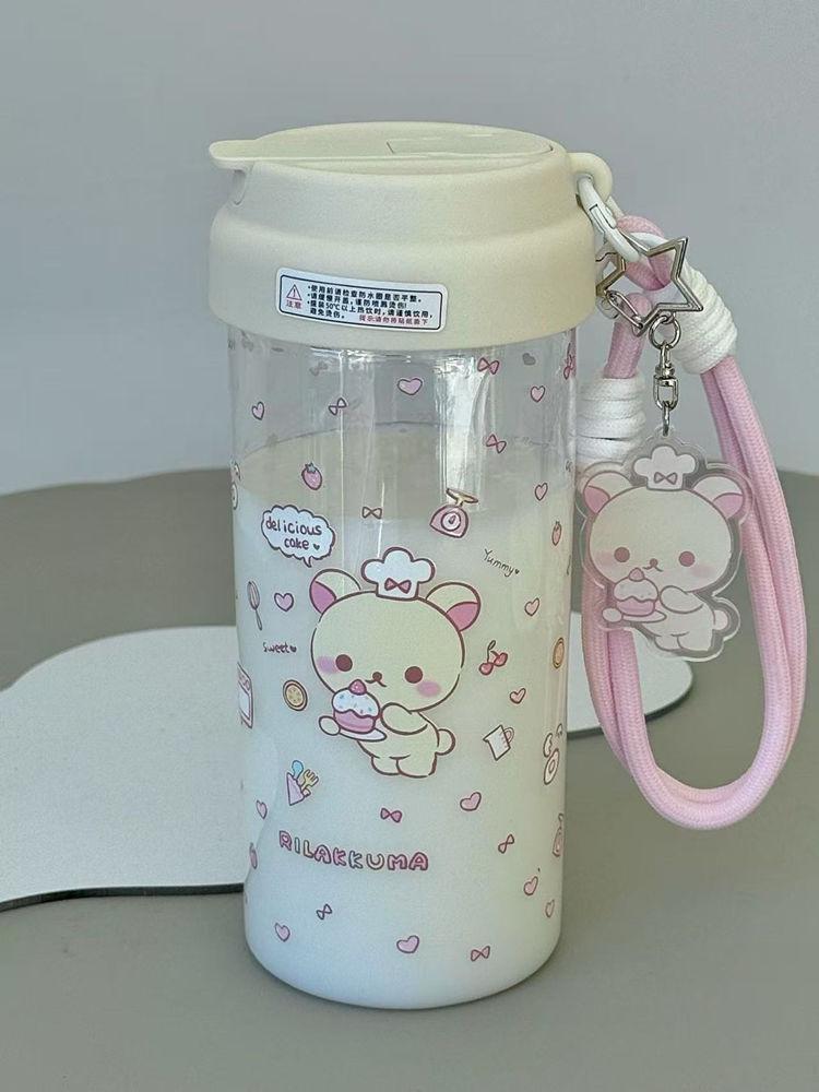 600ml Anime Kawaii Rilakkuma Plastic Straw Cup Girls Cartoon Children Outdoor Portable Large Capacity Sports Water Bottle Gifts
