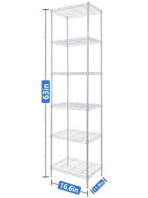 6-Tier Storage Shelves Standing Shelving Metal Units, Adjustable Height Wire Shelf Display Rack for Pantry Laundry Bathroom Kitchen 16.6" x 11.8" x 63", Black