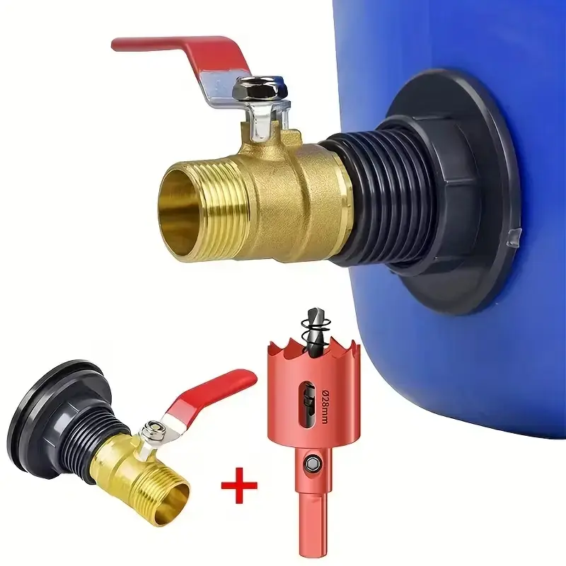 Durable Rainwater Bucket Connector Kit, Garden Hose Adapter, PVC Bulkhead Joint Adapter, Brass Ball Valve, 3 Pcs, Sleek Metallic Finish, Ideal for Rain Barrels, Hose Adapter Set
