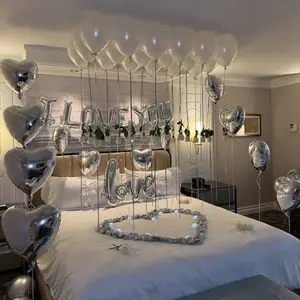 36-Piece Silver Color I Love You Balloon Set, Pearl Balloons, Aluminum Film Balloons, Perfect for Valentine's Day, Wedding, Party Backdrop