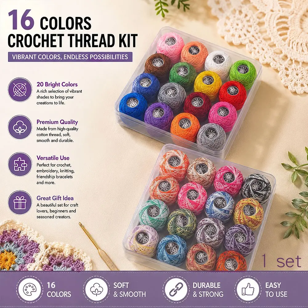 16 Colors Long Fiber Braided Lace Yarn for DIY Crafts, Handmade Knitting, Pure/mixed Colors, Ideal for Knitting, Crochet, Cross Stitch, Embroidery, Beginner Friendly