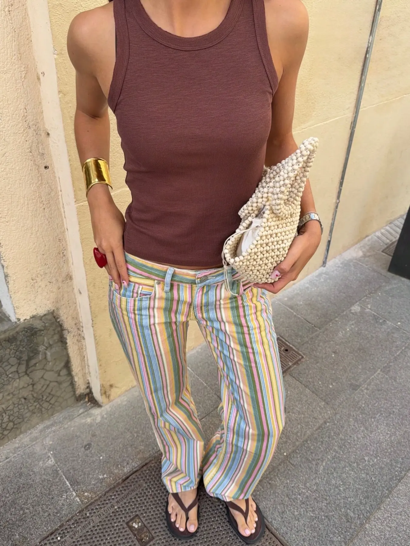 Women's Four-Season Versatile Casual All Seasons New Retro Multicolor Vertical Stripe Striped Straight Leg Pants, Low Waist Casual Wide Leg Jeans, Elegant Sweet Daily Style