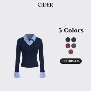 Cider Cotton-blend Collar Stripe Two Tone Top