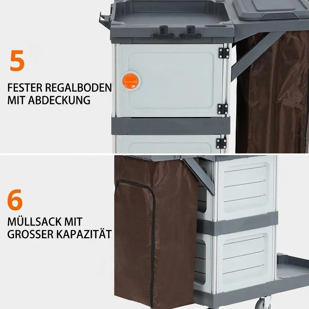 2 Shelves Housekeeping Carts, 110 Lbs Capacity Commercial Traditional Cleaning Carts with Wheels, 16 Gal Hanging Bags, Multifunctional Janitorial Carts for Schools Hotel Business