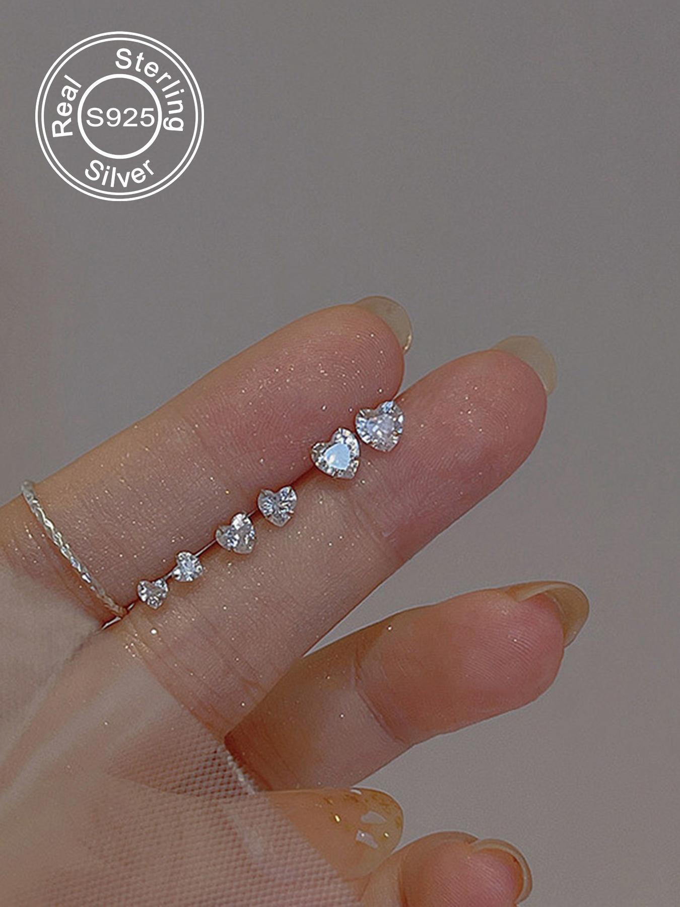 S925 Sterling Silver Heart Design Artificial Zircon Decor Stud Earrings, Heart Shaped Earrings, Fashion Earrings for Women & Men, Trendy All-match & Exquisite Jewelry for Birthday Gift
