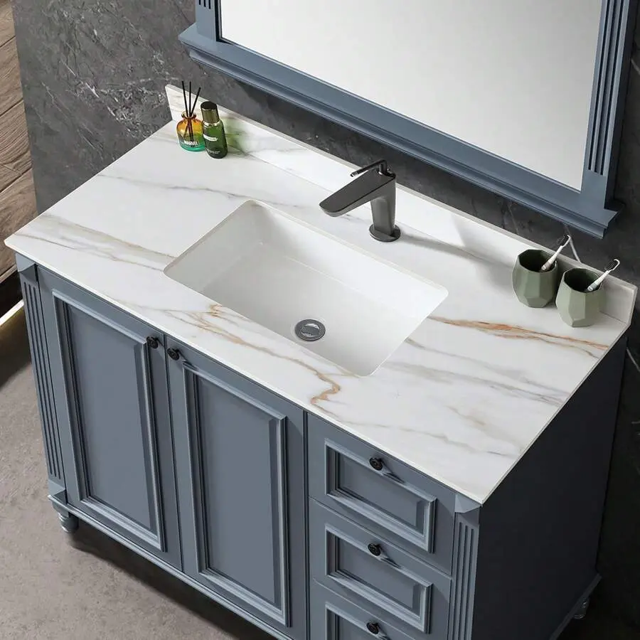 43 Inch Bathroom Vanity Top With Undermount Rectangular Sink, 4" Backsplash, Pre-Drilled Faucet Single Holes, 43"X22" Vanity Sink Tops Bathroom Vanity Replacement (Cabinet Not Included)