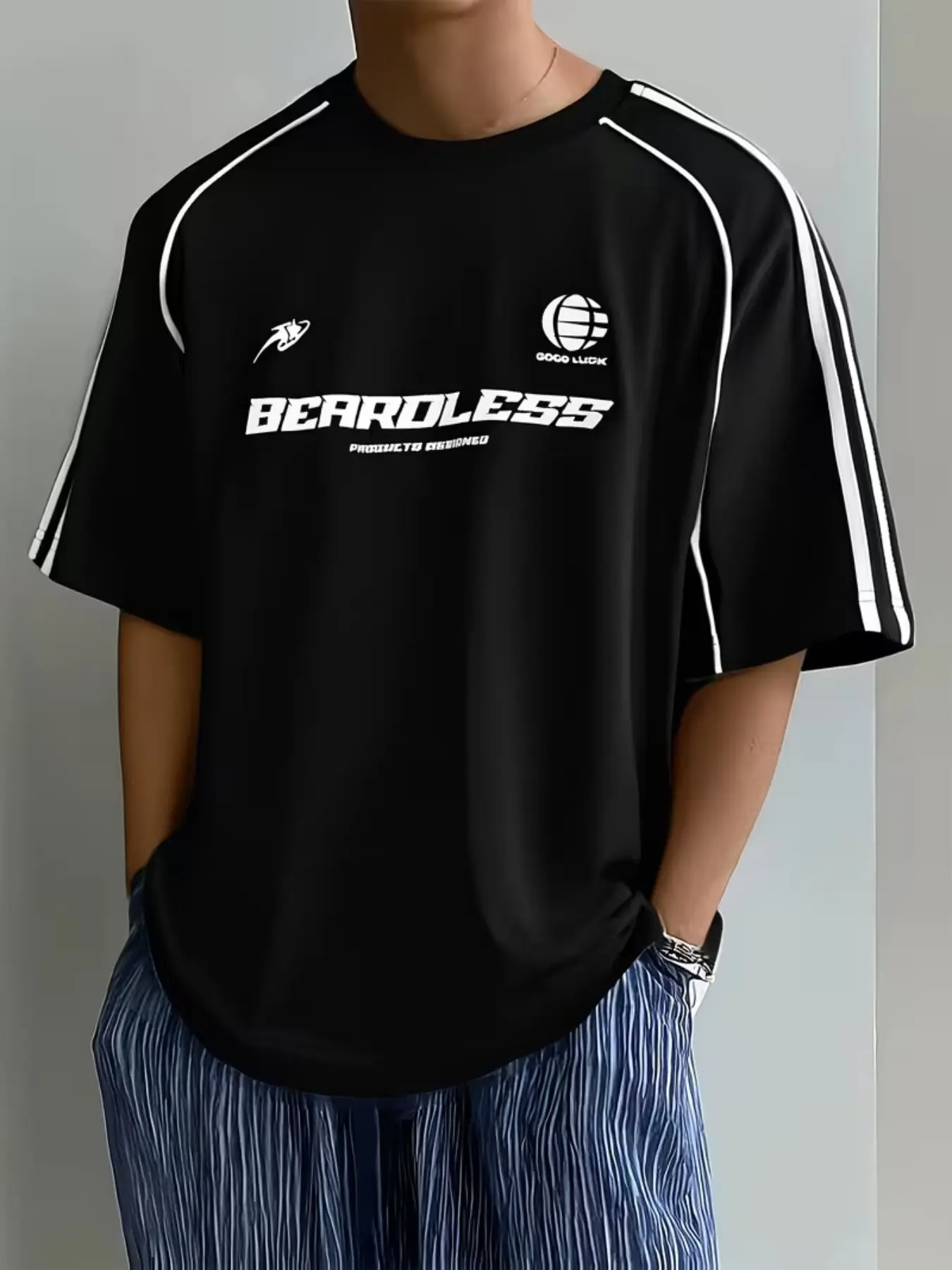Y2K Retro Striped Raglan Tee, Men's Clean Fit Streetwear, Oversized T-Shirt