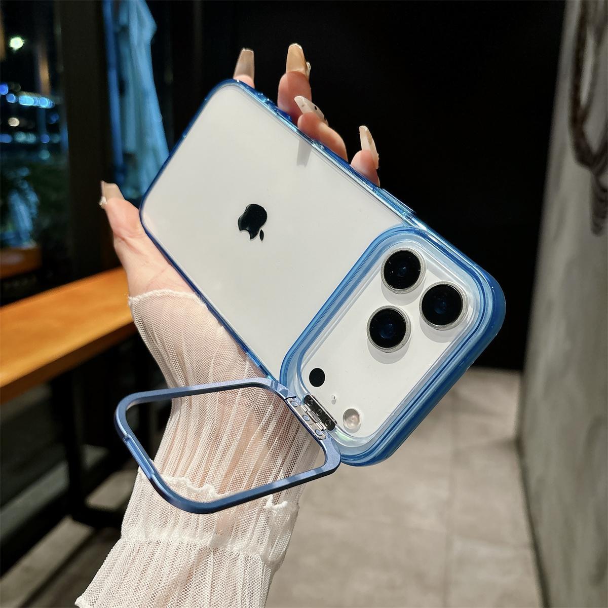 Transparent Hard Shell Phone Case for IPhone 17 Air 16 15 Plus 14 13 12 Pro Max Metal Holder Shockproof Protective Cover