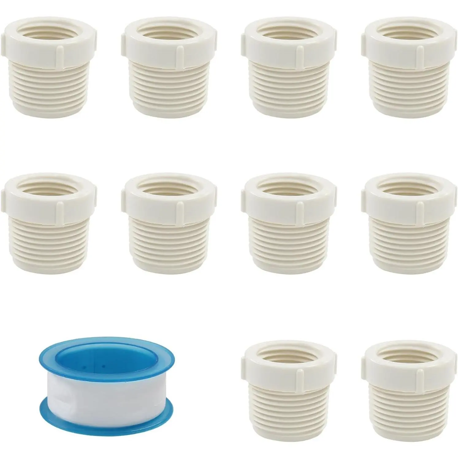 10PCS 3/4 Inch Male Thread to 1/2 Inch Female Threaded PVC Pipe Fittings, Reducer Bushing Adaptor Coupling for connecting pipe, White