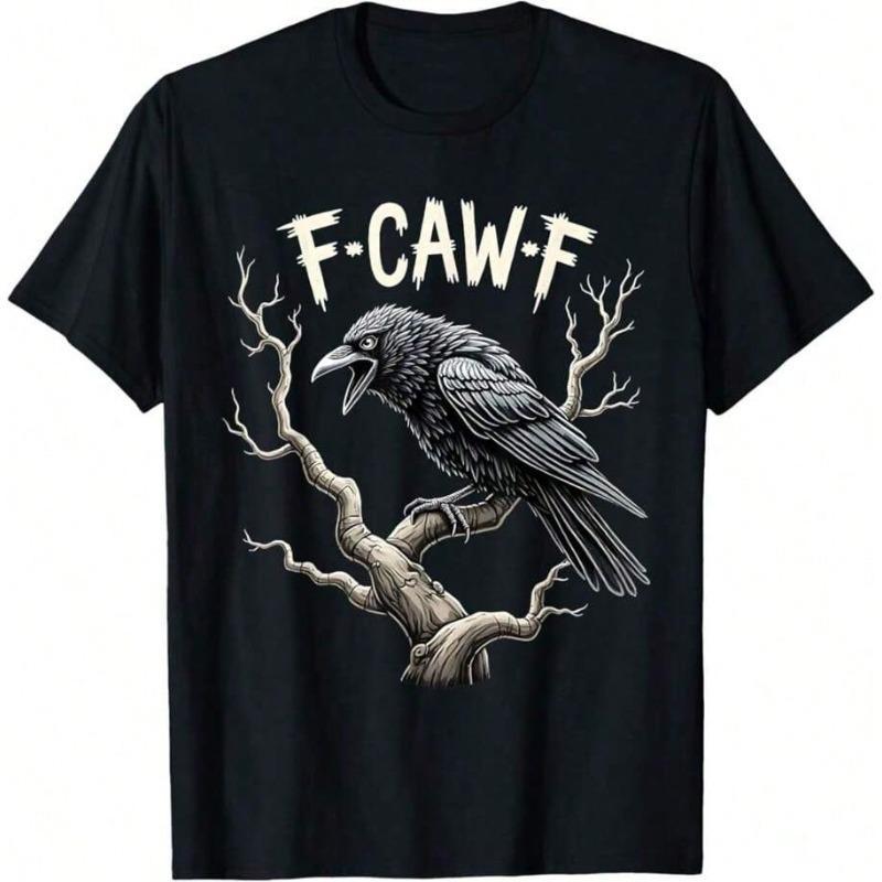 F-Caw-F Fun Raven Retro Gothic Bird Double Entendre T-Shirt Machine Washable All-Season Wear Casual Halloween T-Shirt Crew Neck unisex cotton t-shirt adult Breathable Crew Neck T-Shirt Black Crewneck