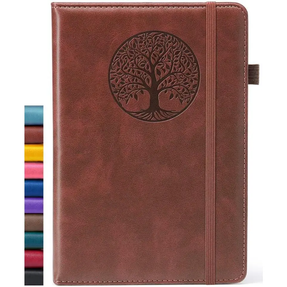 Vegan Leather Hardcover Journal - A5 Size Writing Notebook with Ribbon Bookmark, Journaling Supplies for Work & Travel Use