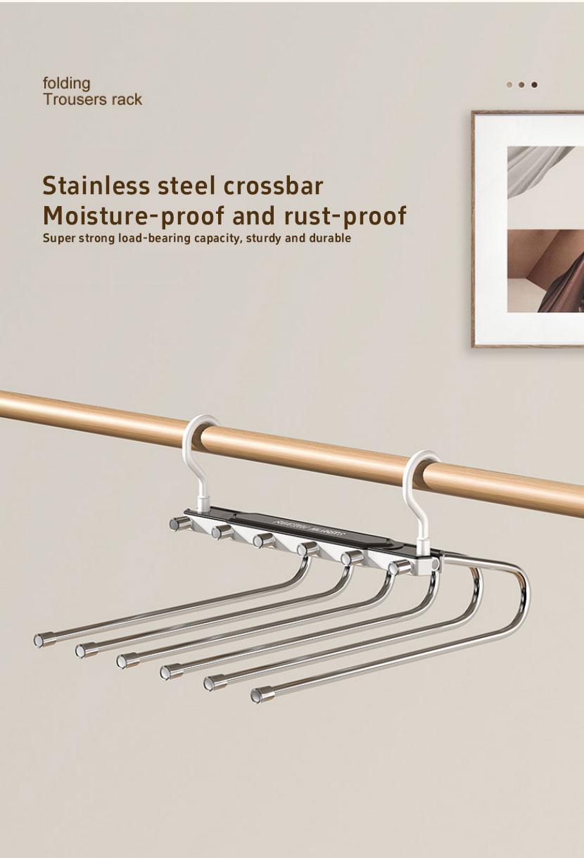 6 Layer Pants Hanger Space Saving Closet Organizer with 65mm Wide Spacing, Anti-Slip Multifunctional Pants Rack for Jeans Trousers Wardrobe