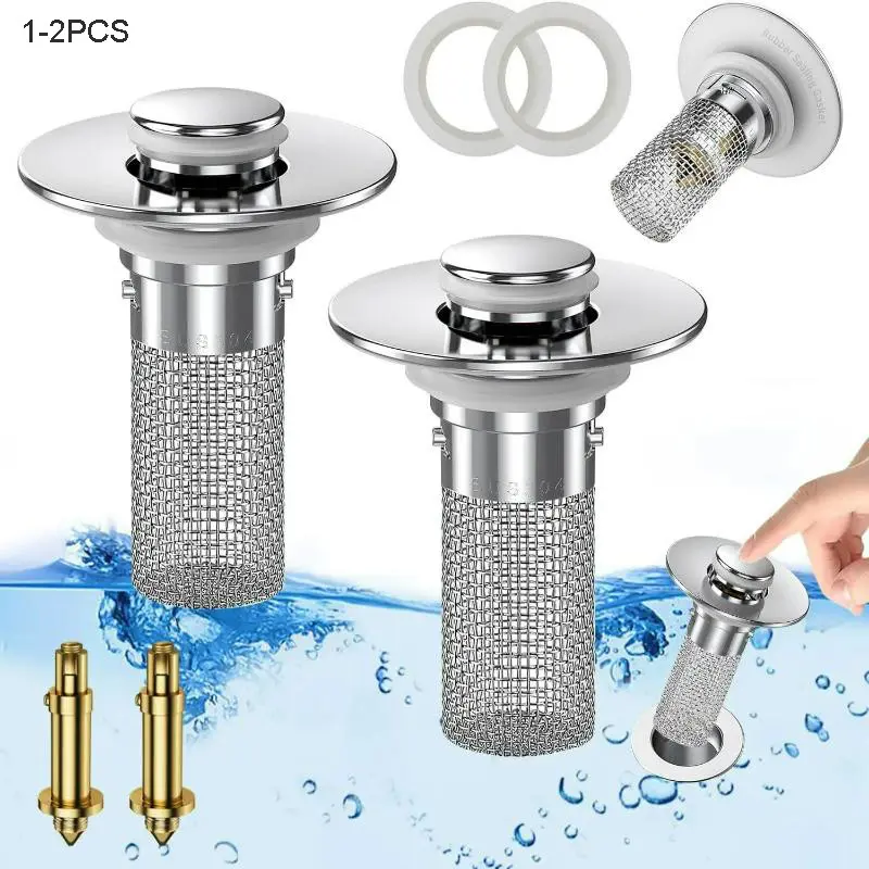 Stainless Steel Modern Rustproof Mesh Bathtub Drain Stopper with Bouncing Core & Brass Pop-Up Plug, High-Pressure Handheld Shower Head for Bathroom Home Supplies, Rustproof Drain Stoppers