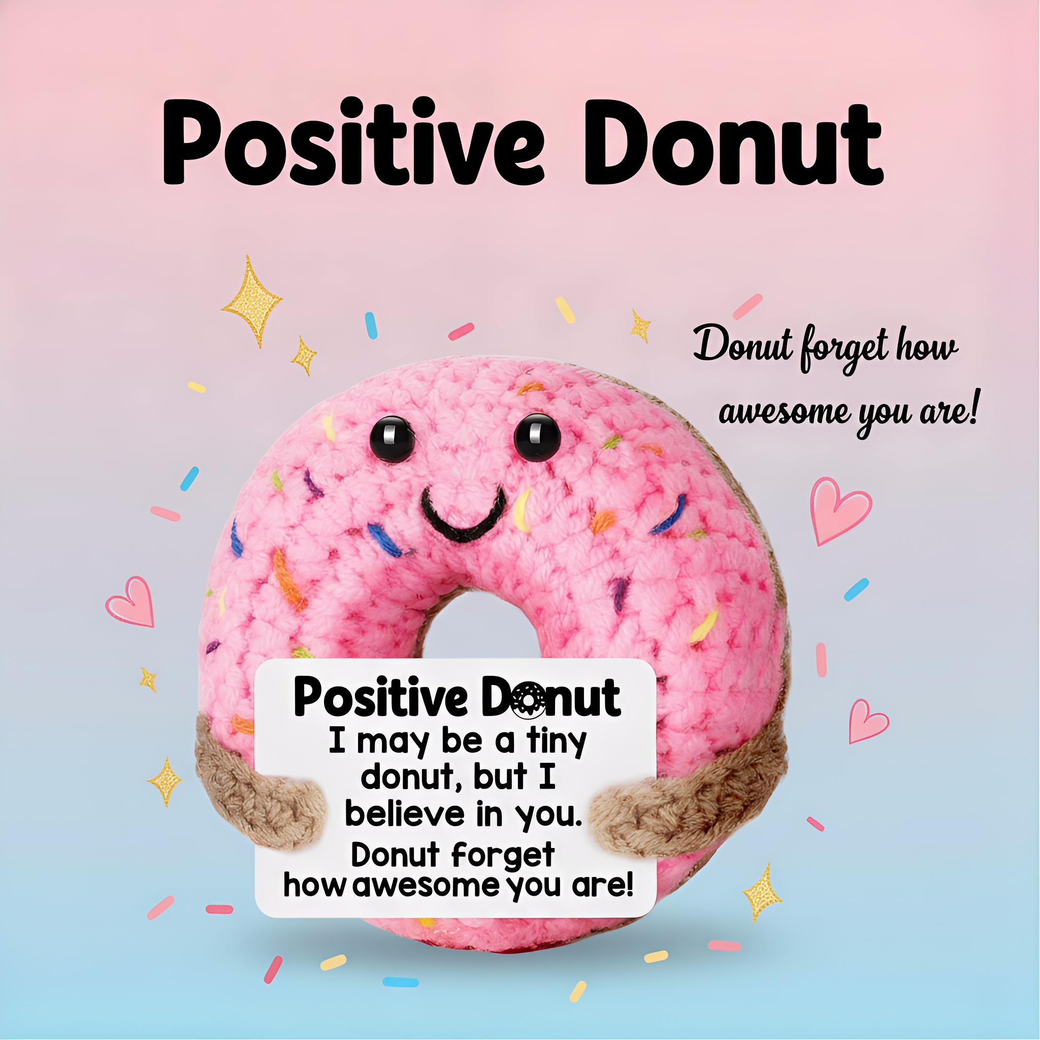 Easter Basket Stuffers for Teens & Kids - Perfect Easter Basket Essentials, Inspirational Birthday Graduation Gifts, Motivational Emotional Positive Crochet Donut Presents for College Students, Her & Girl Friends to Encourage and Warm Heart