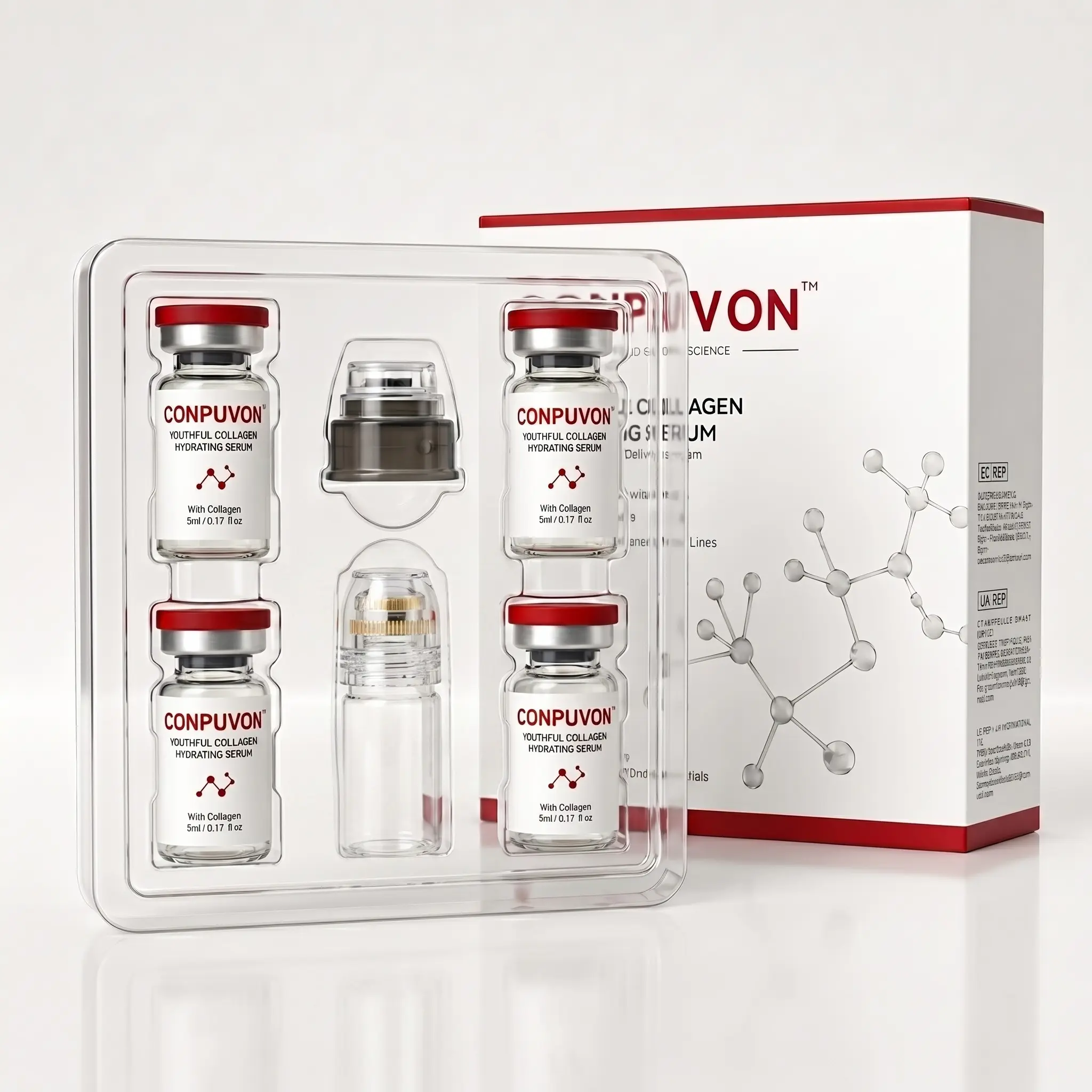 CONPUVON Youthful Collagen Peptide Hydrating Serum – 4 Single-Use Vials with 2 Skin Infusion Tips (Hygienic Kit)