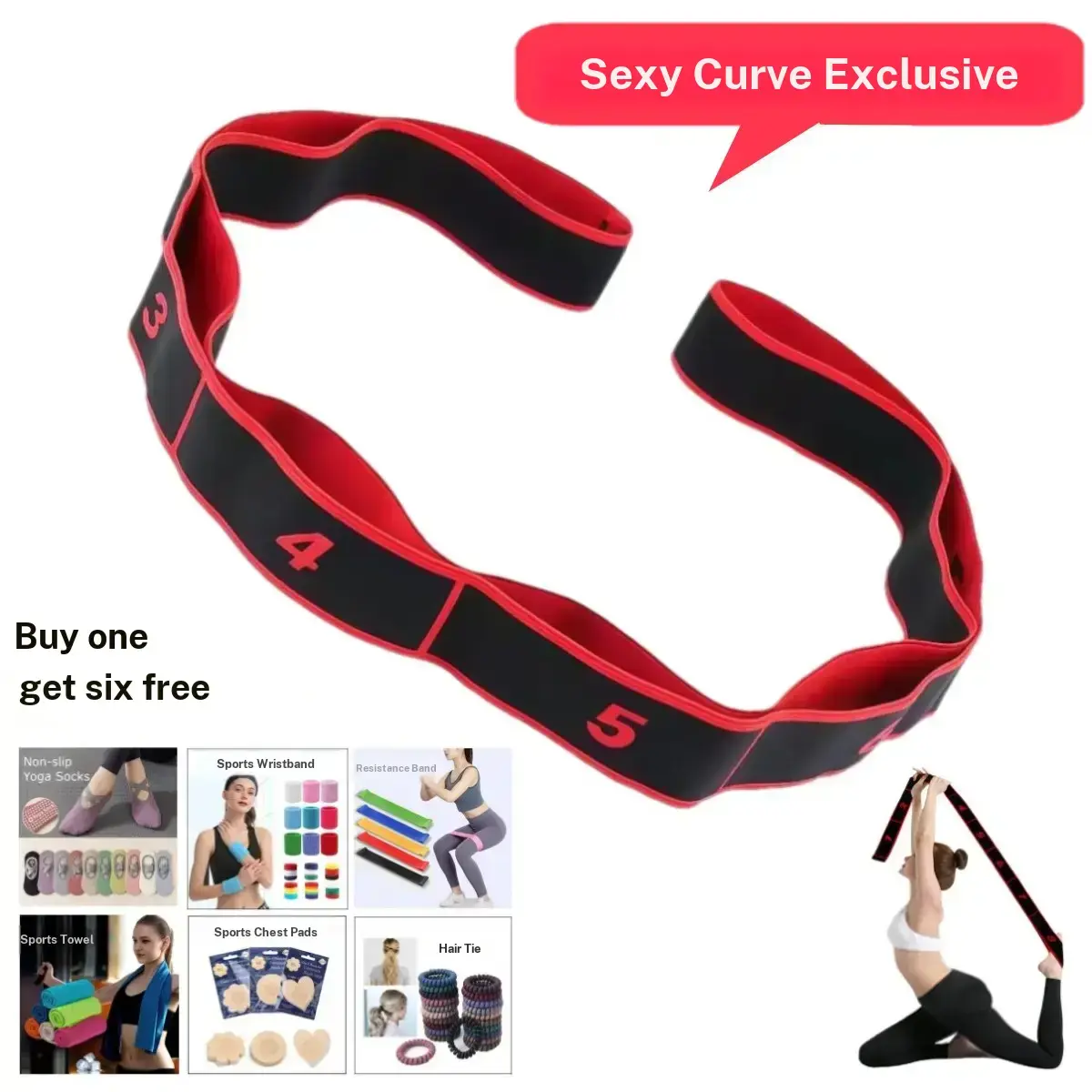[Buy 1 Get 6 Free] Adjustable Latex Digital Markings Step Resistance Band 35.4in Long, Anti Slip Strap, 8 Section Design, Wrist Wrap Accessories, Body Slimming Yoga & Pilates Gear, Women's Sports Gift, Workout Equipment, Training Equipment