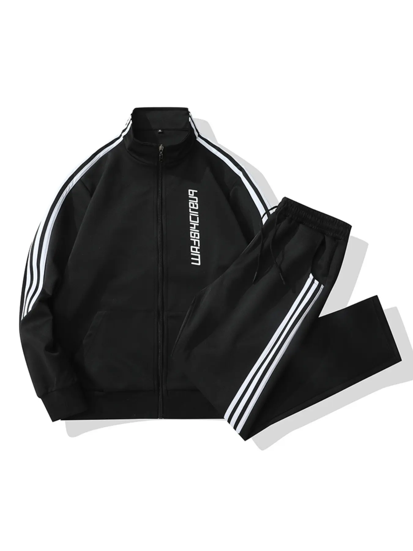 Men's Sportswear Set, Three-Stripe Stand Collar Zipper Jacket + Straight Leg Sweatpants, Elastic Breathable Casual, Spring Fall Fitness
