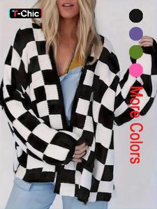 women's plaid print open front cardigan, casual drop shoulder long sleeve cardigan for spring & fall, chic knitwear sweaters for women, fashion women's knit clothing for daily wear, sweaters for women