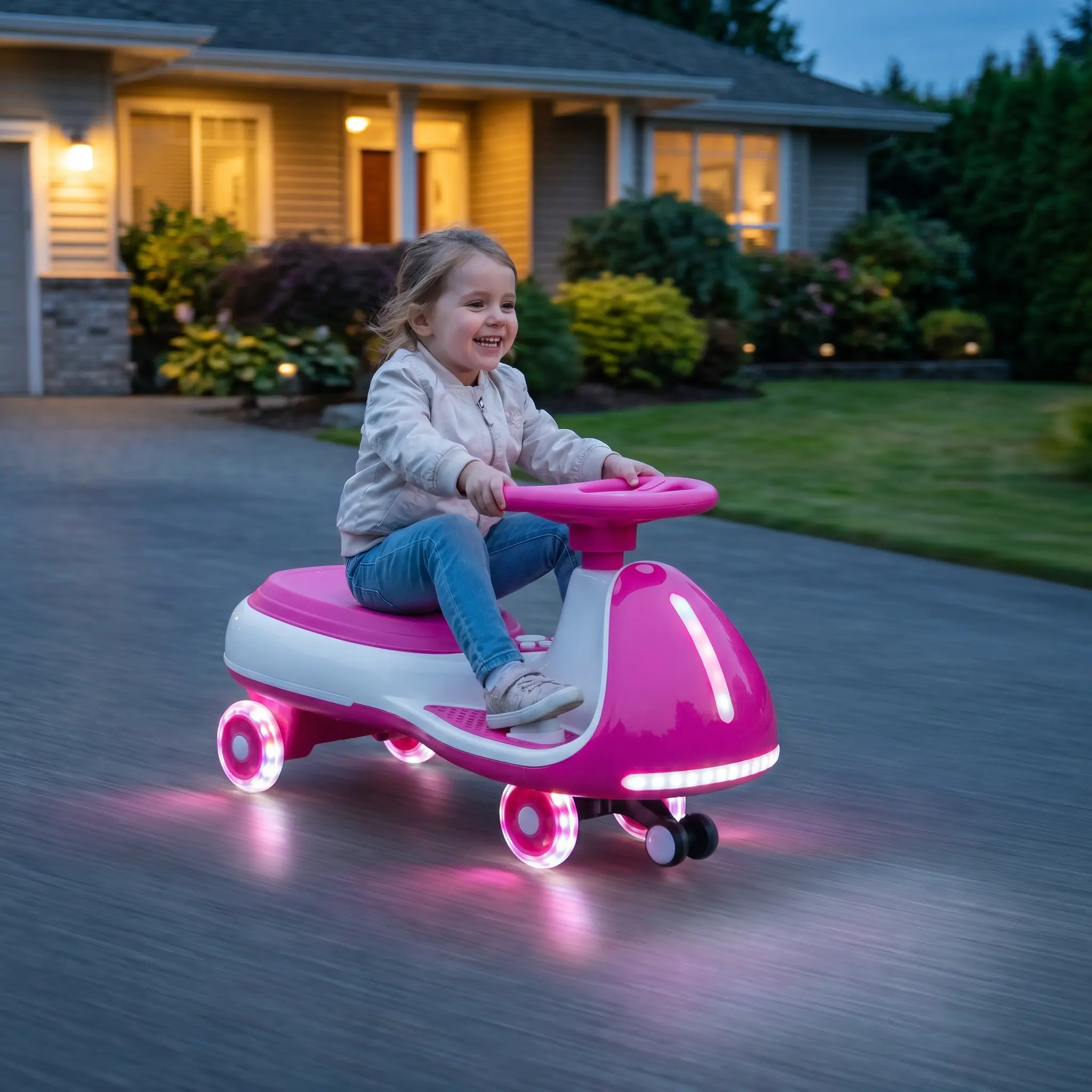 12V Kids Electric Ride On Car Wiggle Car 2in1 Smart Design Controllable LED Lights Flashing PU Wheels Wide Front Aux Wheels Triangular Stability Frame 5MPH Max Speed Bluetooth Music for 3-8 Years Old,Car with Pedal