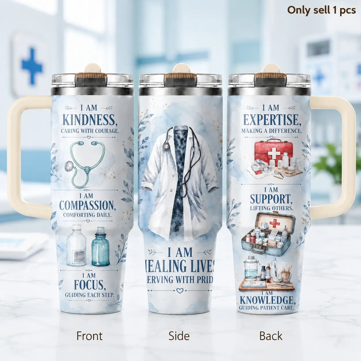 Doctor Affirmation 40oz Tumbler – Healthcare Inspired Stainless Steel Insulated Drink Cup Travel Mug with Handle & Straw Lid for Coffee, Water, Hospital, Office, Car, Appreciation Gift for Doctors