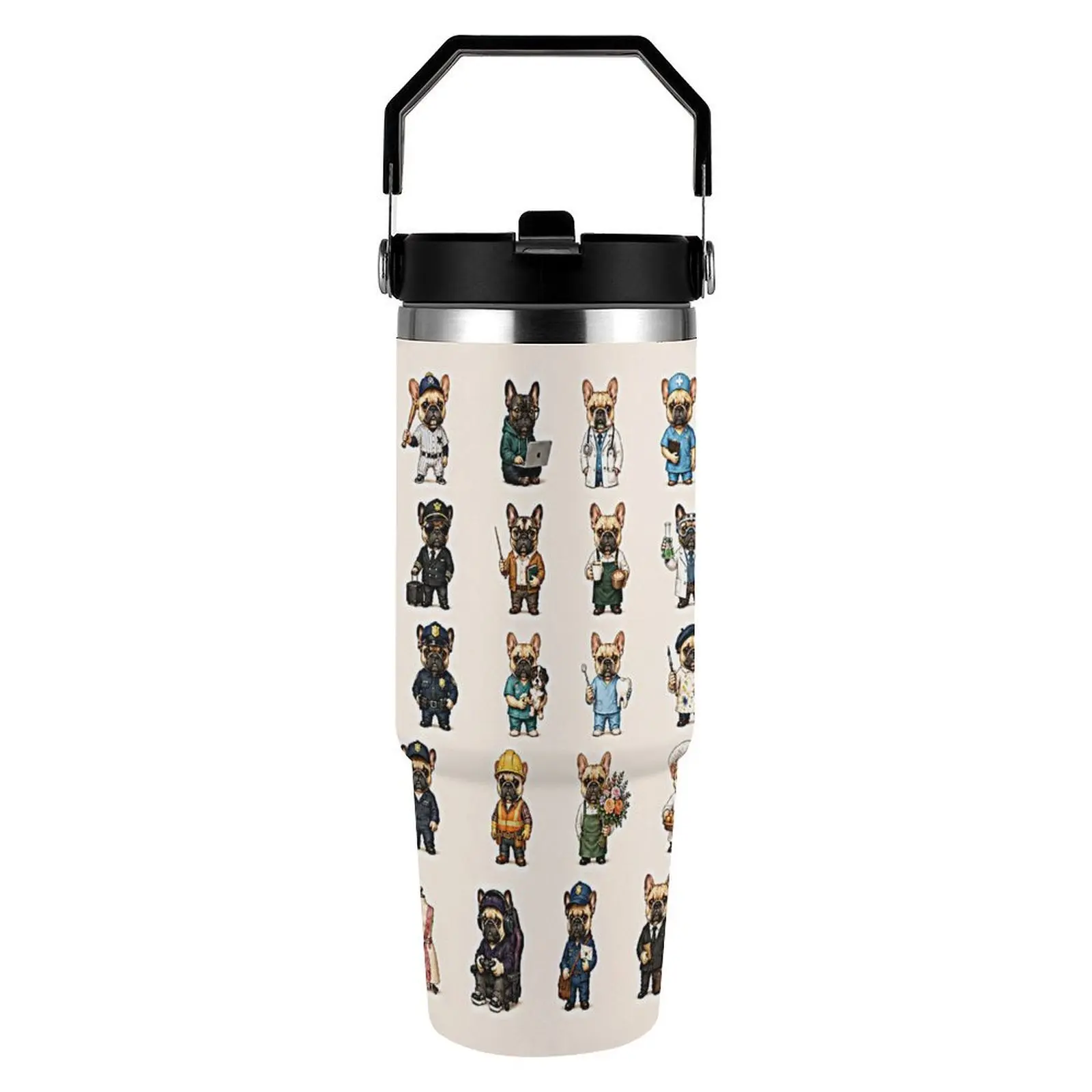 French Bulldog 30oz Handle Car Tumbler