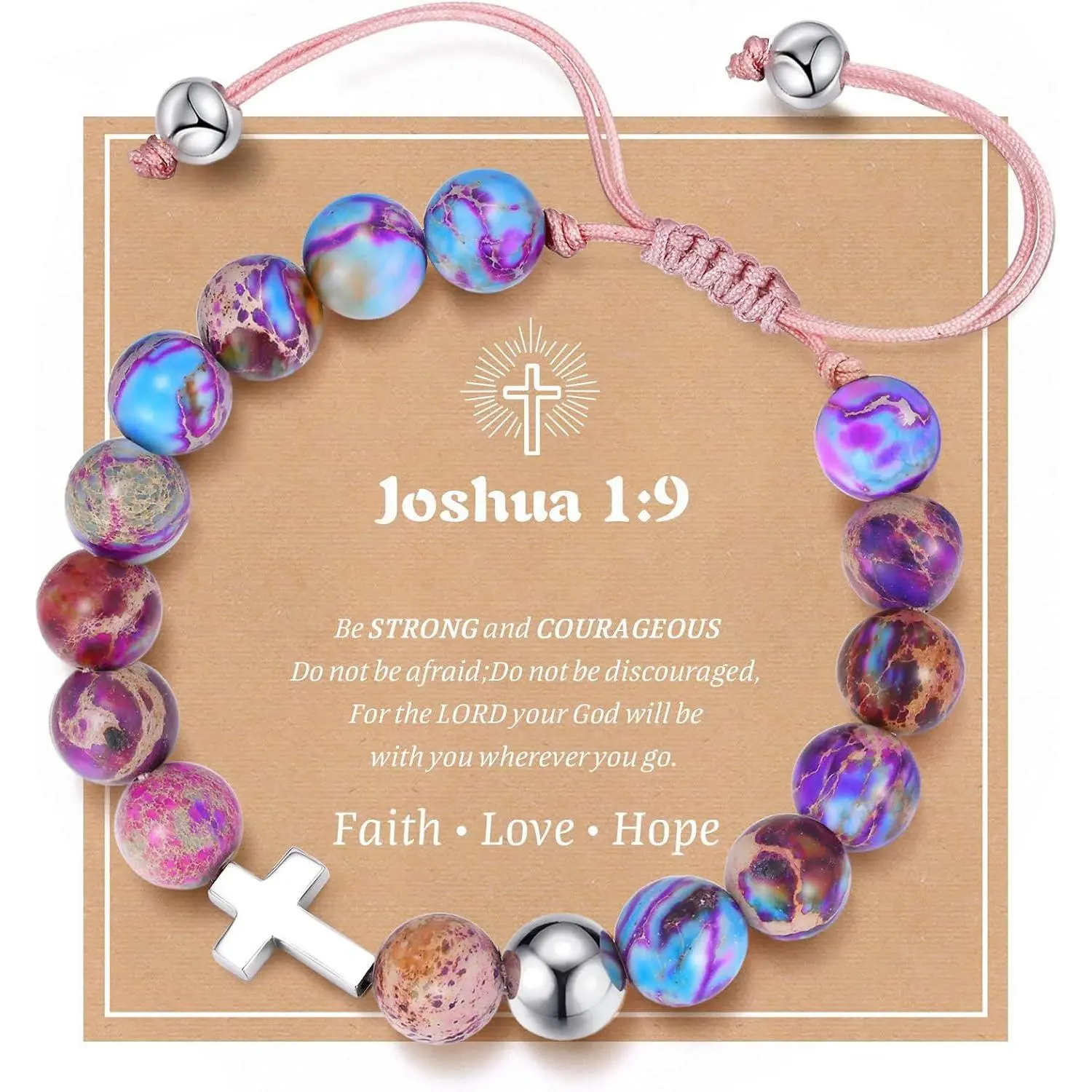 Bracelet for Teenage Girls :  Emperor Stone Beads Bracelets Faith Christian Gifts  Easter Basket Gifts Catholic Religious Baptism Communion for Teens Girl