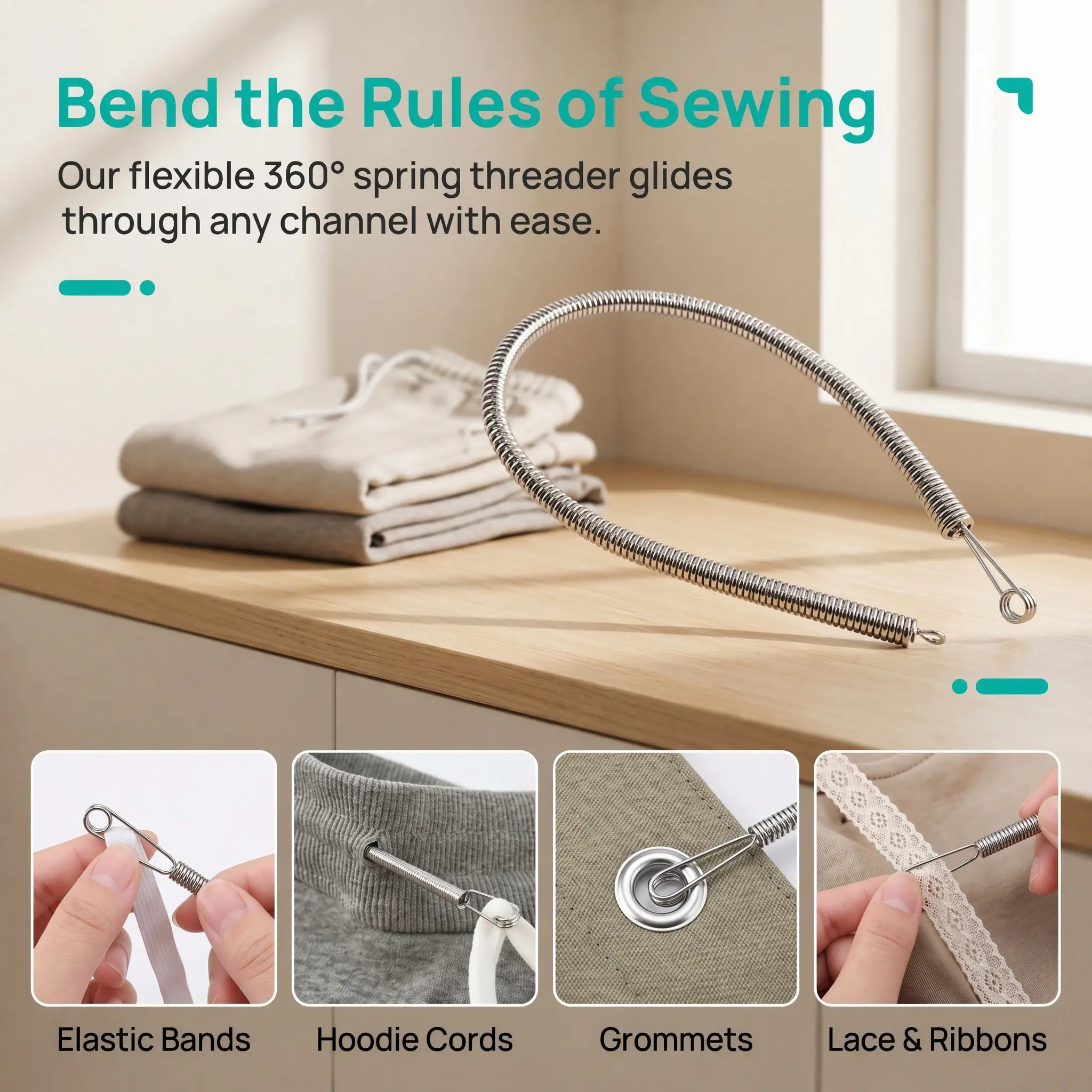 4 PCS Efficient Threading Tool for Easy Sewing, Versatile Spring-Loaded Needle Threader for Home Use, Multi-Purpose Tool for Elastic Waistbands and Cords, Sewing Tools and Craft Supplies, Sewing Accessories, Sewing Products-YY1