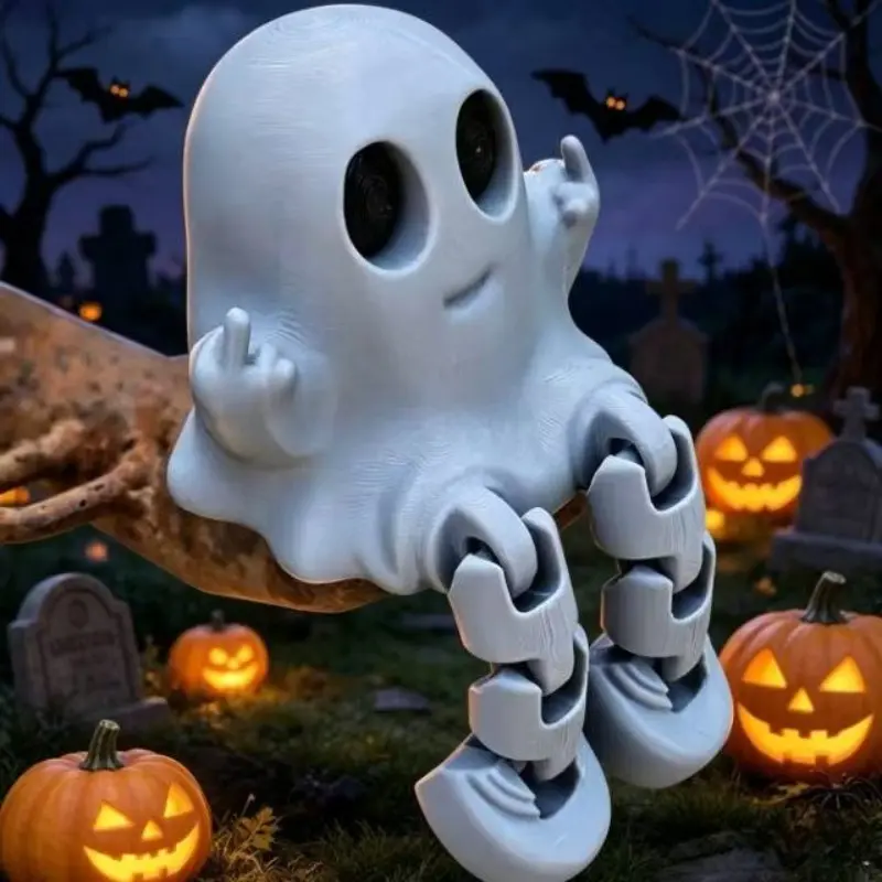 3D Printed New Articulated Moving Joints Ghost Figurine Halloween Decoration Desktop Car Trailer Wall Decoration Holiday Decor Movable