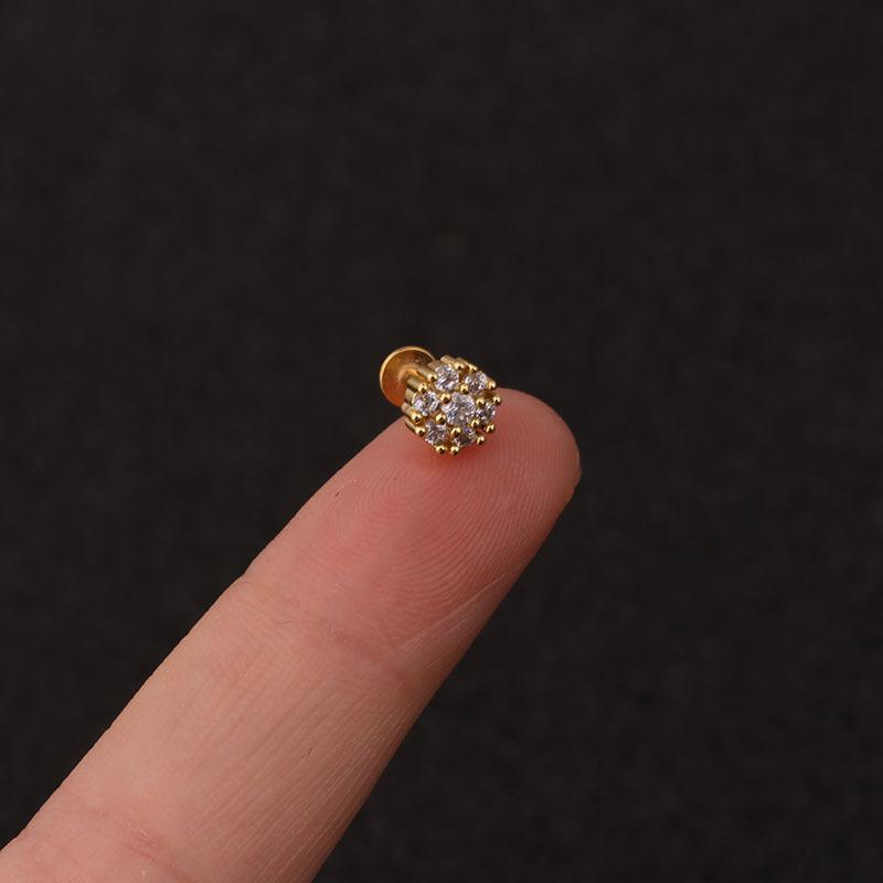 24Pcs 16G Gold CZ Internally Threaded Labret Set, 316L Stainless Steel Cartilage Stud Pack, Hypoallergenic Internally Threaded Nose Studs for Women Men