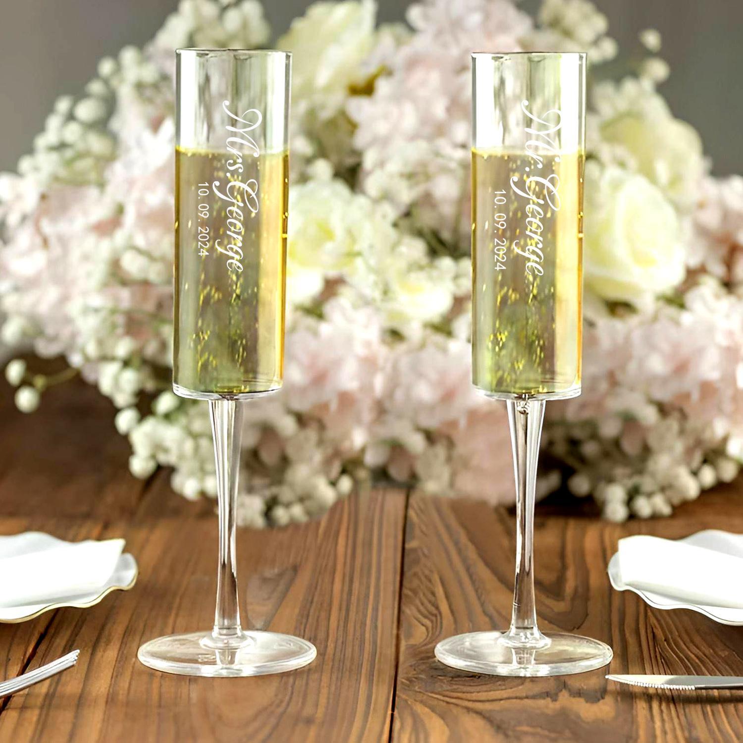Custom Wedding Flute, Personalization Wedding Champagne Flute, Gift for the Couple, Laser Engraving Name Champagne Flute