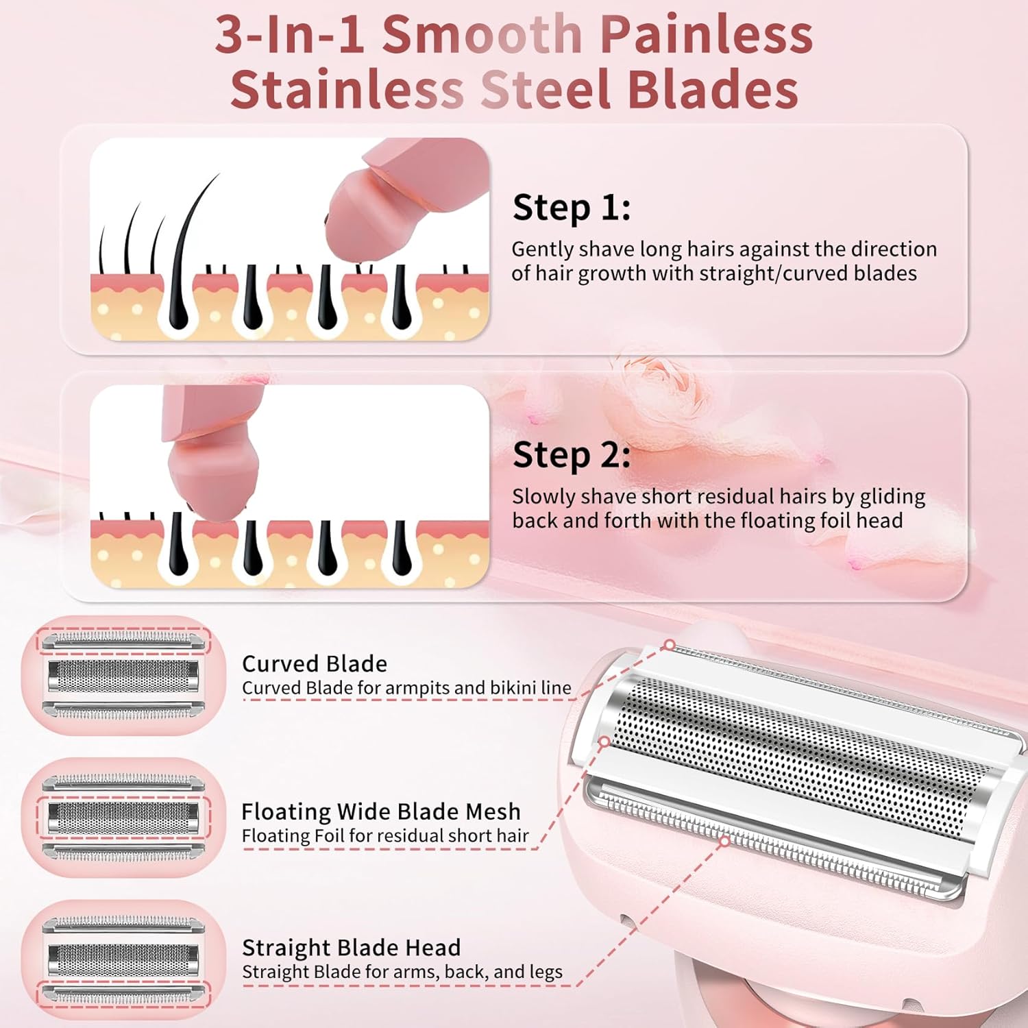 2 in 1 Electric Hair Removal Instrument, Waterproof Hair Removal Razor, Bikini Leg and Underarm Hair Removal Tool, Personal Care Appliances for Women, Valentine's Day Gift