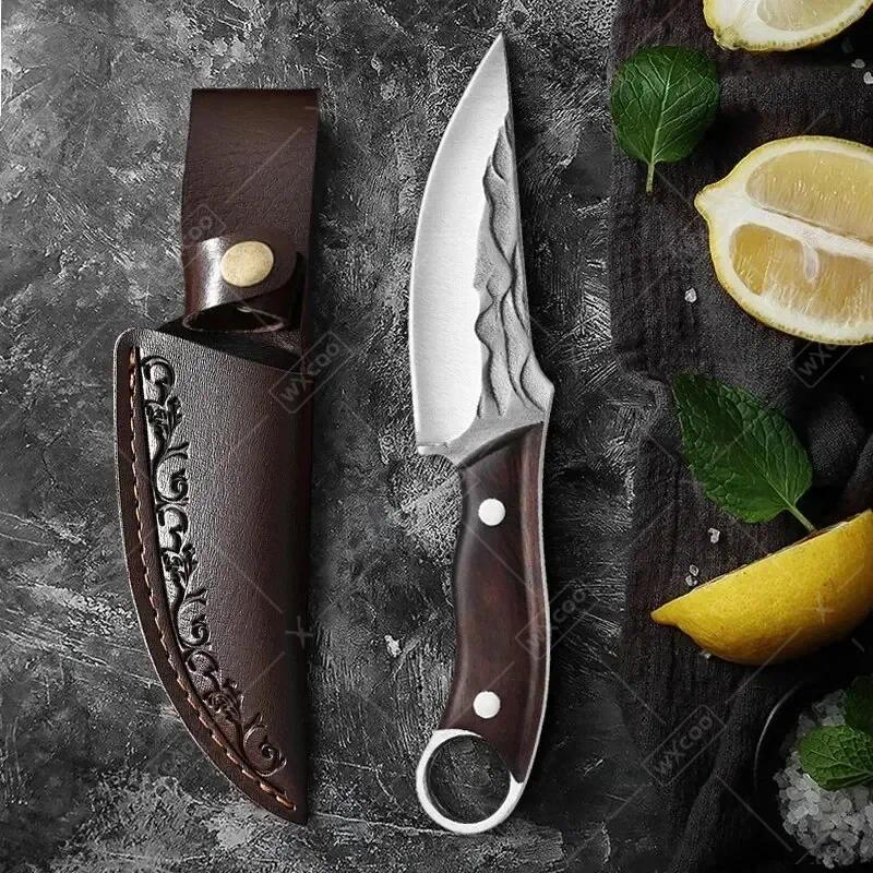 1PC Outdoor Barbecue Knife Camping Cleaver Hand Forged Hammer Grain Small Knife Portable Fruit Slicing  Multi-purpose Knife kitchen accessories