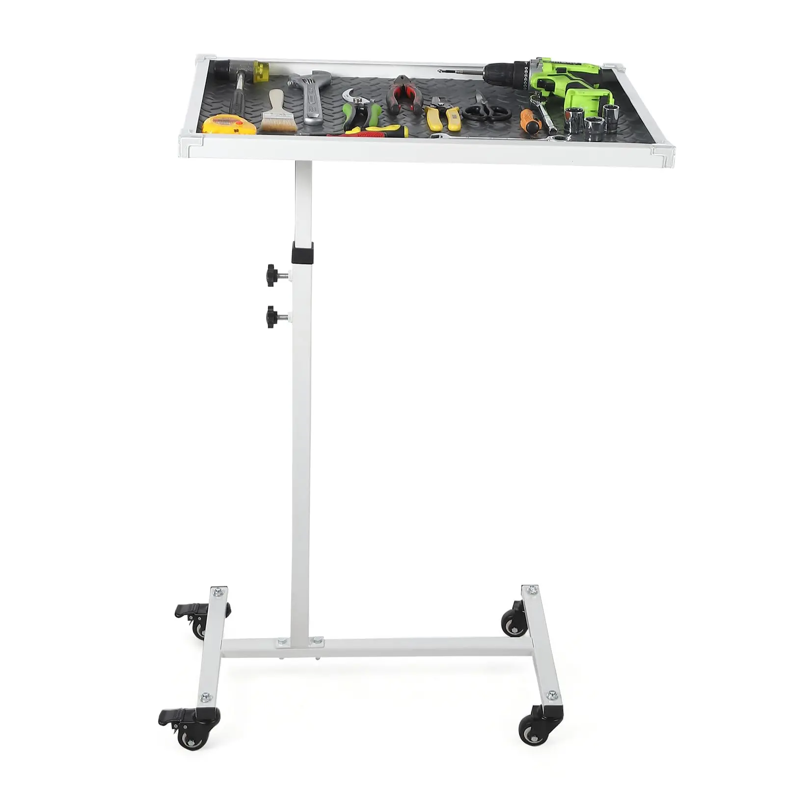 Adjustable Rolling Work Table with Wheels, Heavy Duty Mobile Workbench Supporting Up to 220 LBS, Featuring 17x26.7" Rolling Tool Tray Ideal for Garage, Mechanic, Tear Down, and DIY Projects