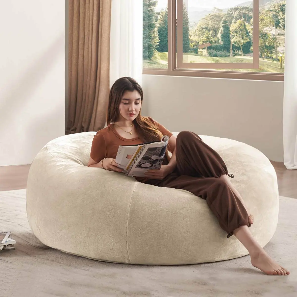5FT bean bag chair,memory foam filling, adult and teen bean bag chair, soft sofa with flannel cover, round sofa for living room, bedroom, college dorm.