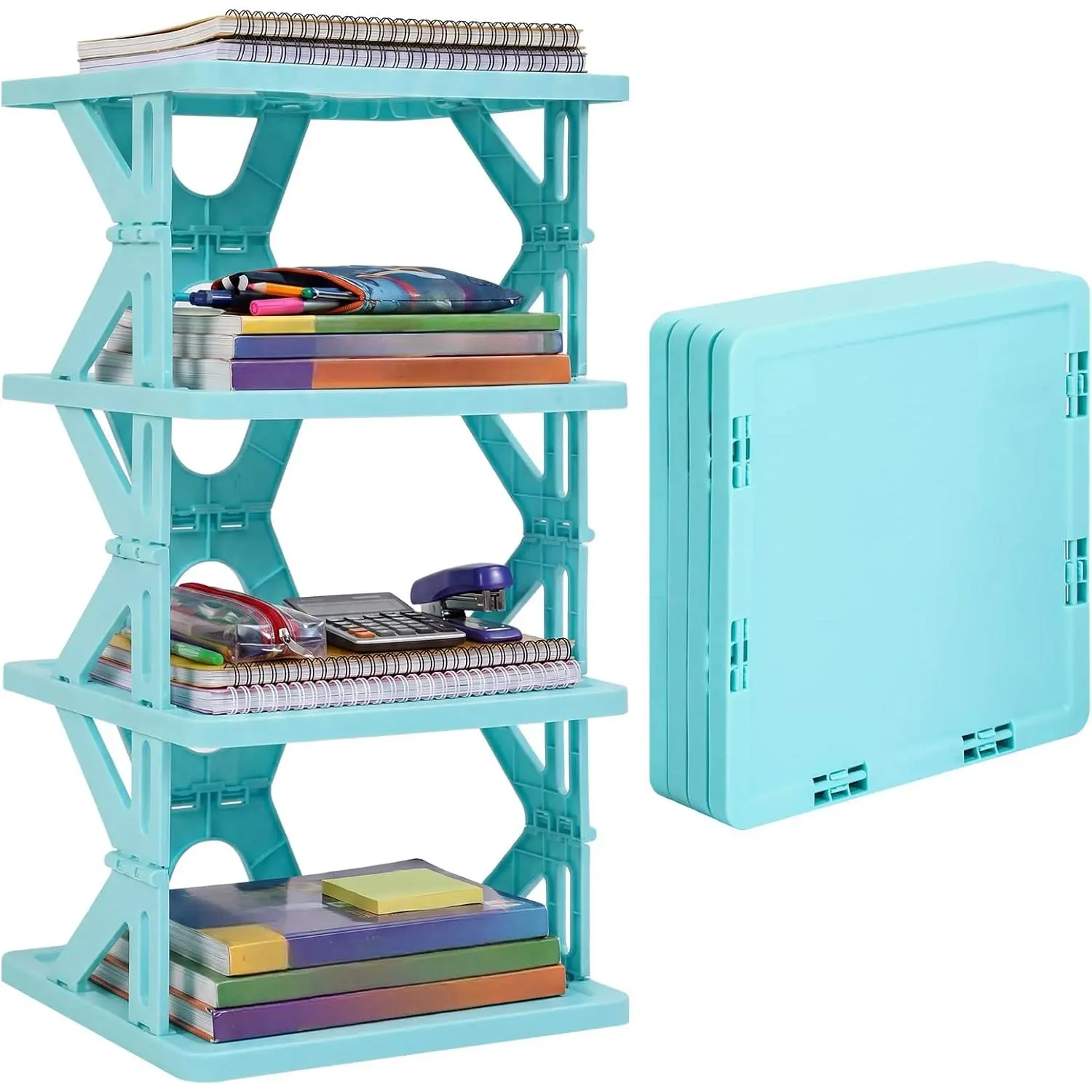 4 Tier Foldable Locker Organizer Shelf Foldable Storage Shelves Locker for School, Office, Gym Lockers, Dorm Room, Multi-Layer  Tower, Heavy-Duty No-Tool Portable Shelf (Blue)