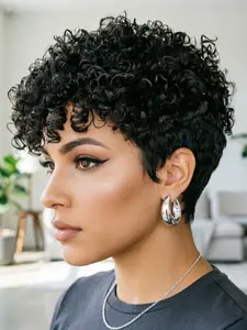 Curly Wigs Human Hair Short Curly Human Hair Wig for Women Natural Black Pixie Cut Machine Made Wig