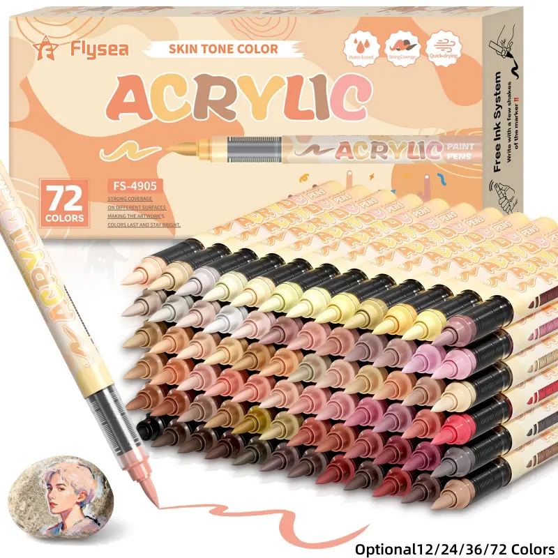 72 Skin Tone Acrylic Paint Markers,Soft Brush Tip Acrylic Paint Pens for Pumpkin Painting, Rock Painting, Wood, Glass, Paper, Coloring Books, Ceramics, Canvas.Water-Based Ink, Art Markers