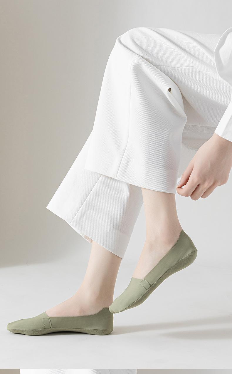 Women's Summer Thin Cotton-Soled Ice Silk Invisible Socks, Silicone Non-Slip, No-Slip Heel, Low-Cut Ladies' Socks, 5 Pairs