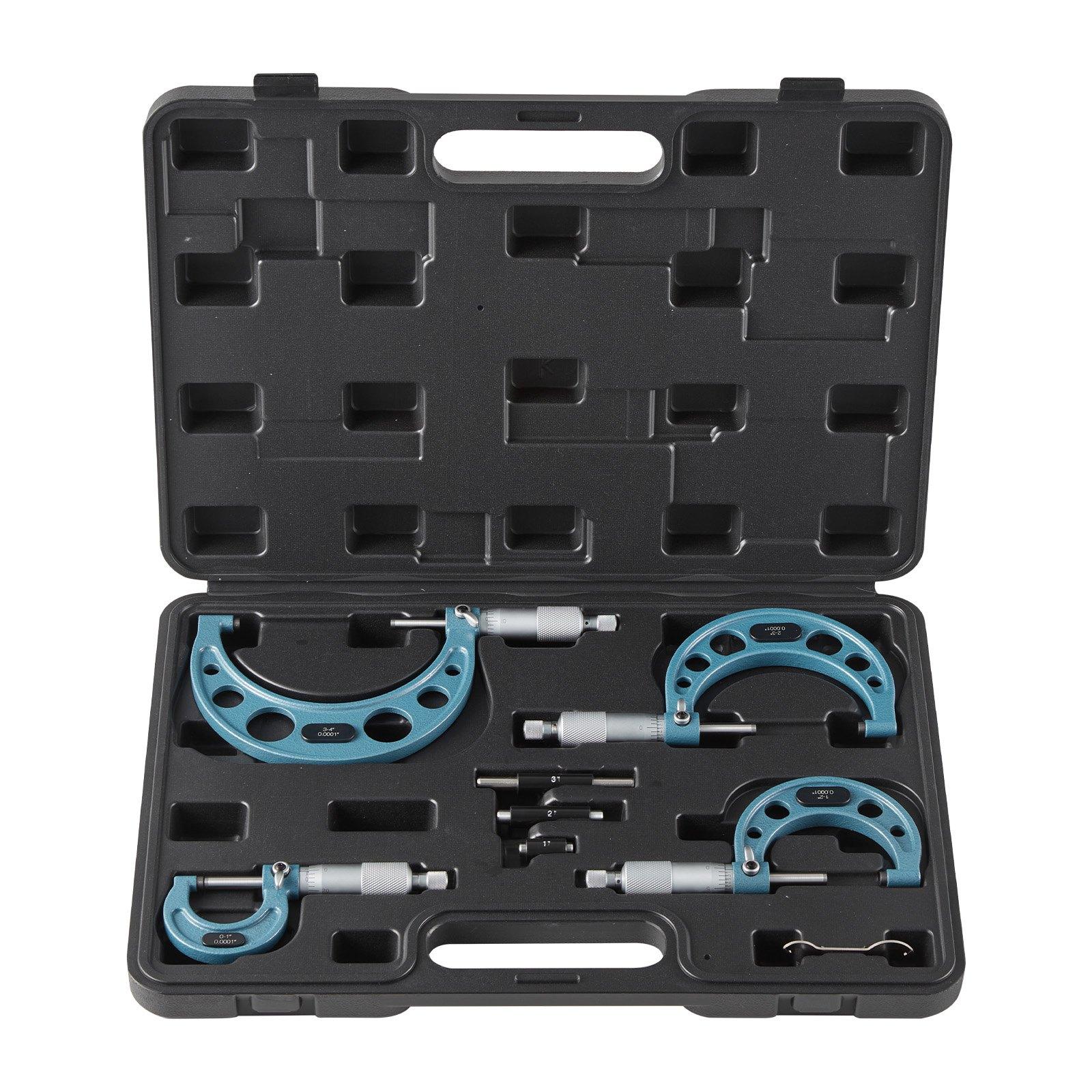 VEVOR 4 PCS Micrometer Set, 0-1"/1-2"/2-3"/3-4" Machinist Outside Micrometer, Ultra-Precision 0.0001 Accuracy, Professional Machinist Tools with Protective Case, for Metalworking & Engineering
