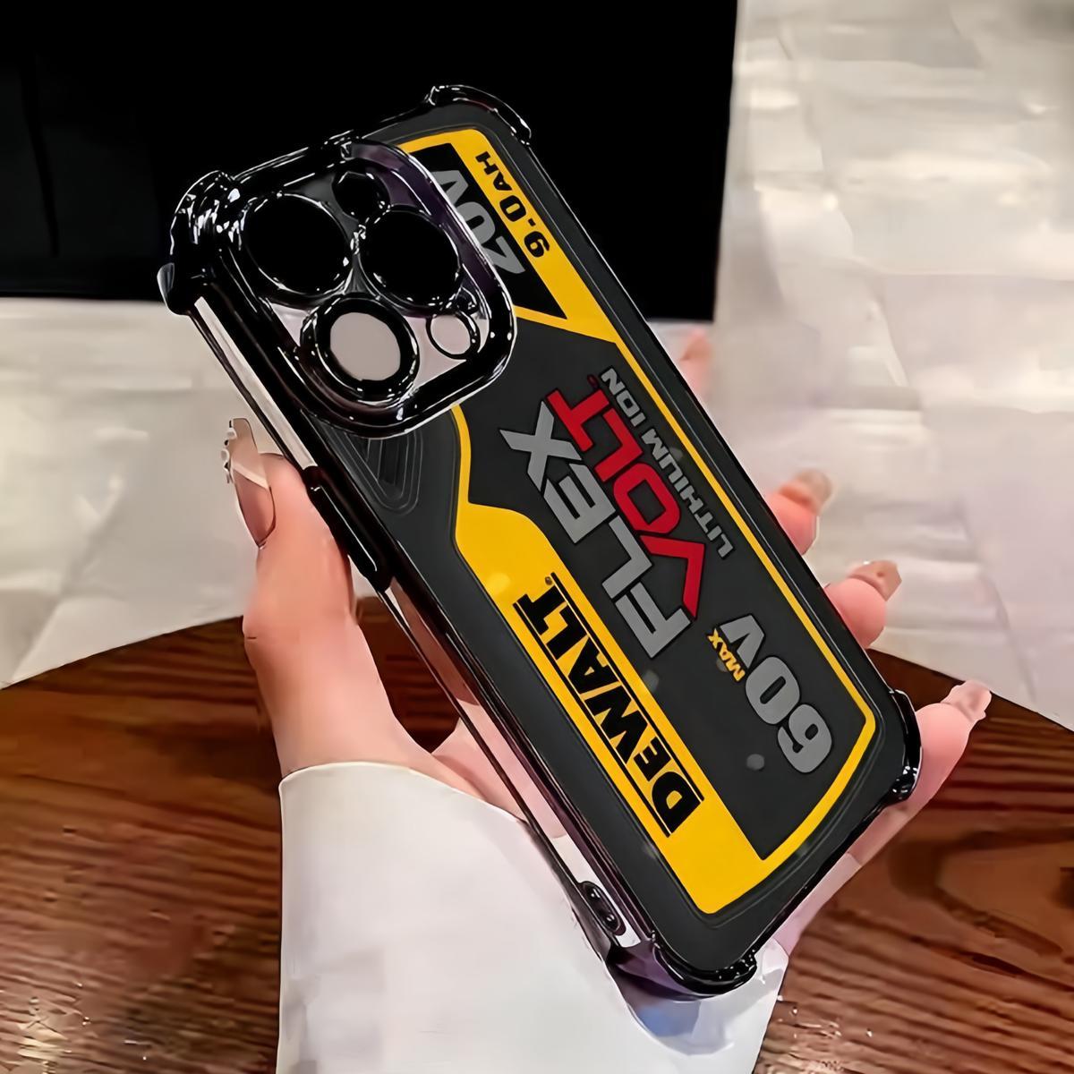 Personalized and minimalist industrial style hardcore phone Suitable for iPhone 16/15/14/13/12/11 Pro Max Plus electroplated anti drop soft phone 015 Screen Protector Protection  Smartphone   Protective luxury phone Black dewalt tough phone case