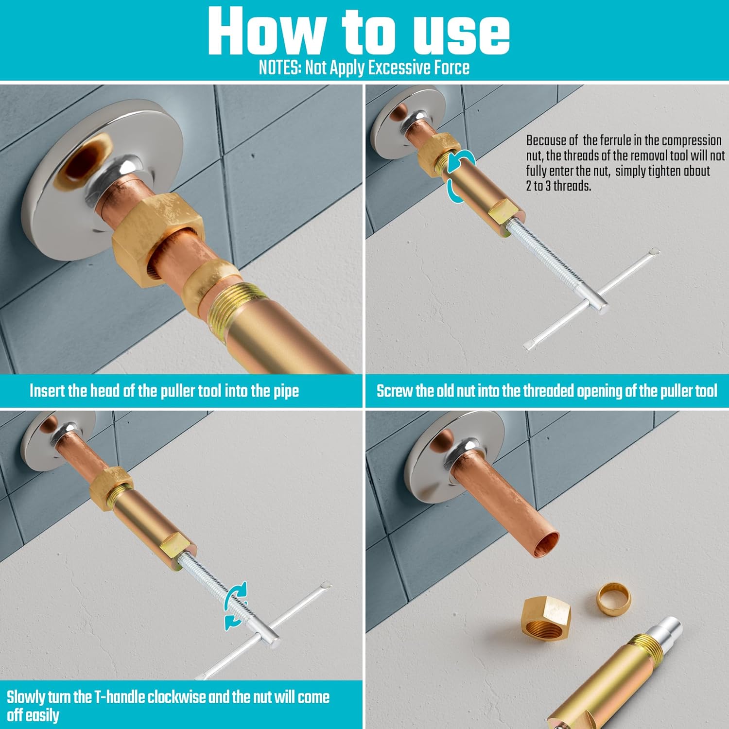 Compression Sleeve Puller Tool, Ferrule Puller for 1/2 " Compression Fittings, Without Damage, Corrosion Resistance, Remove Nut and Ferrule of Pipe in Kitchen, Sinks, and Bathtubs