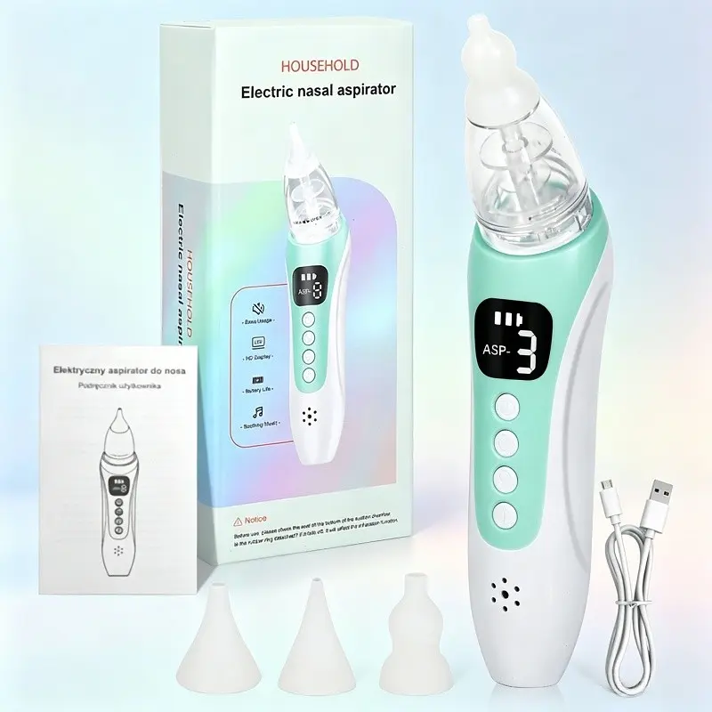 Electric Nasal Aspirator, Rechargeable Nose Cleaner with 3 Speeds, HD Display, Calming Music, Safe for Babies, Kids, Adults